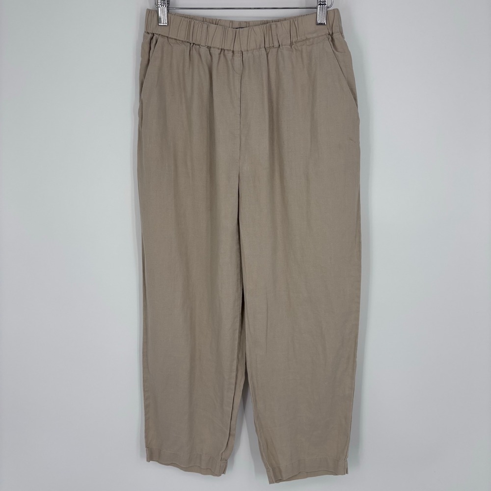 Quince 100% European Linen Pull On Pants Women Small Sand Beige Elastic Waist